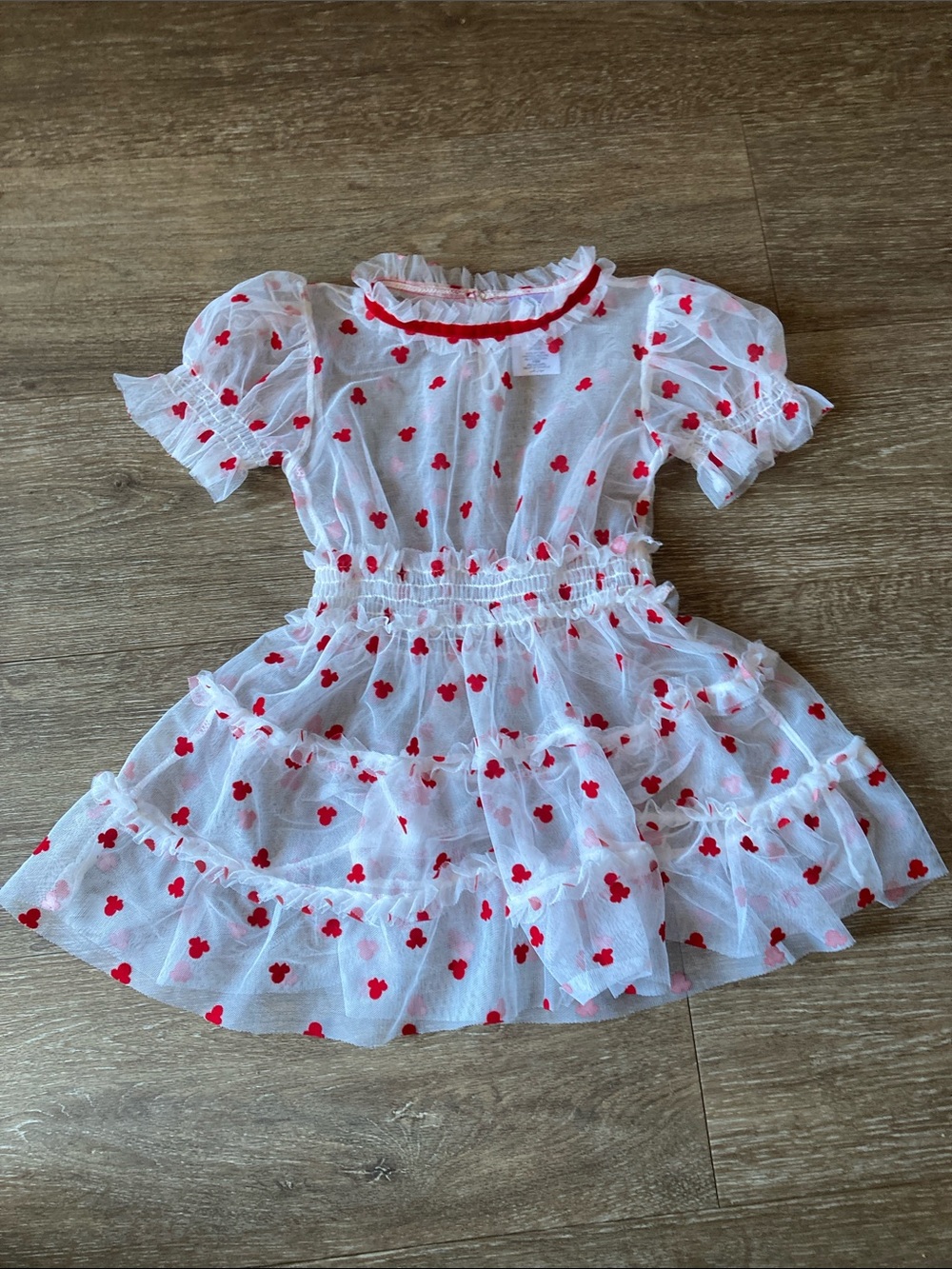 Disney White Tiered Dress with Red Mickey Dot Print